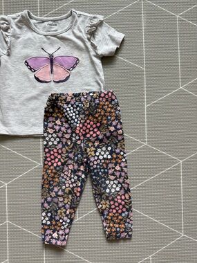 Pekkle|FREE w kids purchase,baby girl set Navy Floral Leggings & butterfly tee•